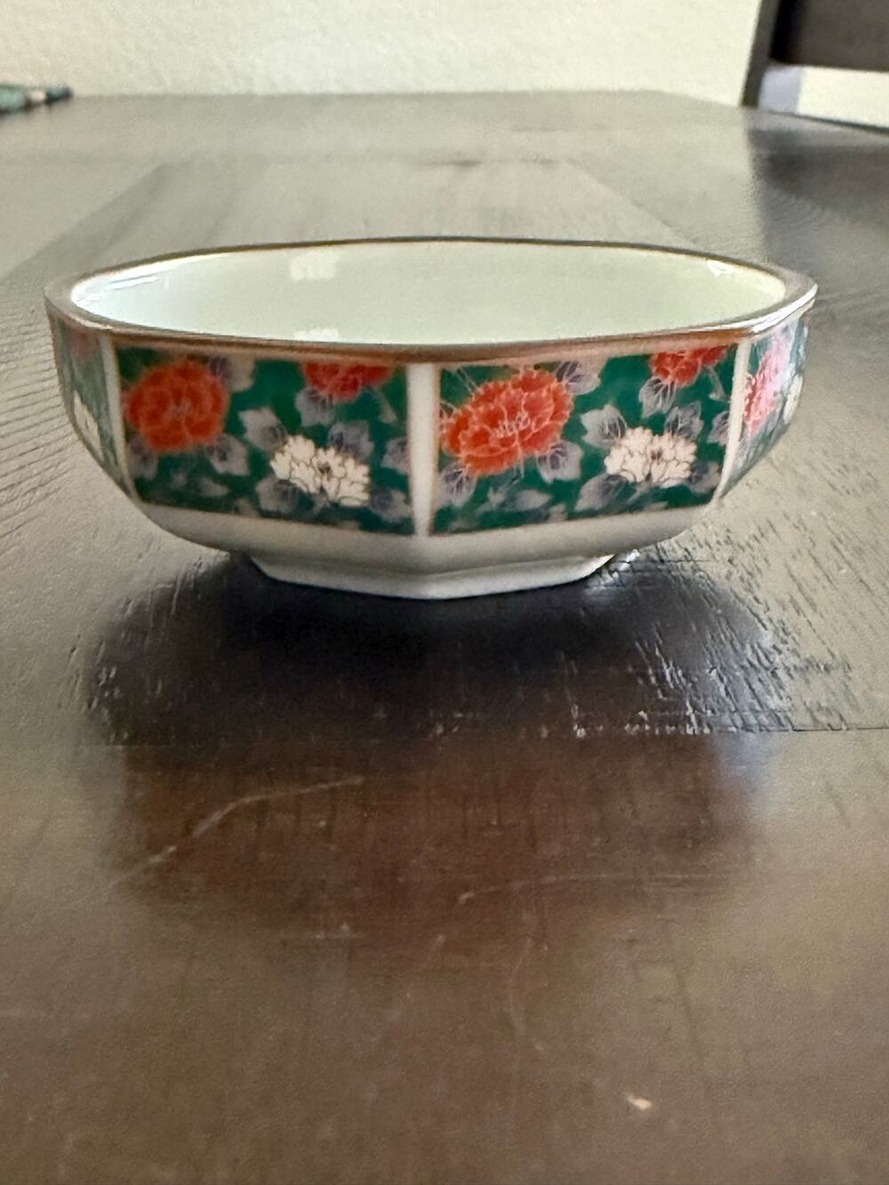 Vintage Japanese Shozan Kiln Mino Ware Octagonal Floral Bowl Kutani Style